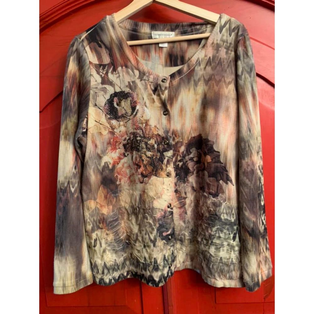 Christopher & Banks XL Fall Cardigan Shirt Floral Highly Embellished PRETTY EUC